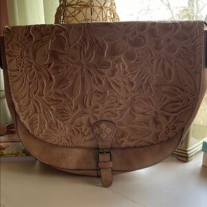 Floral Embossed Tan Leather Bag